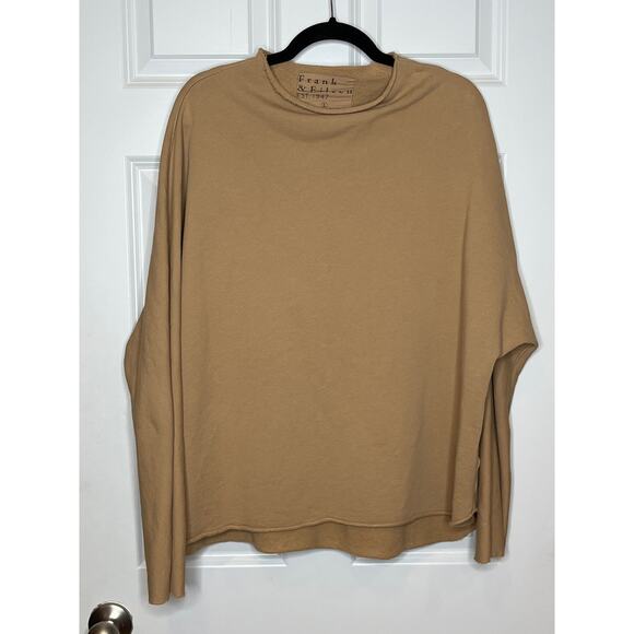 Frank & Eileen Large Effie Long Sleeve Funnel Neck Caplet Shirt in Camel Brown - Picture 2 of 10